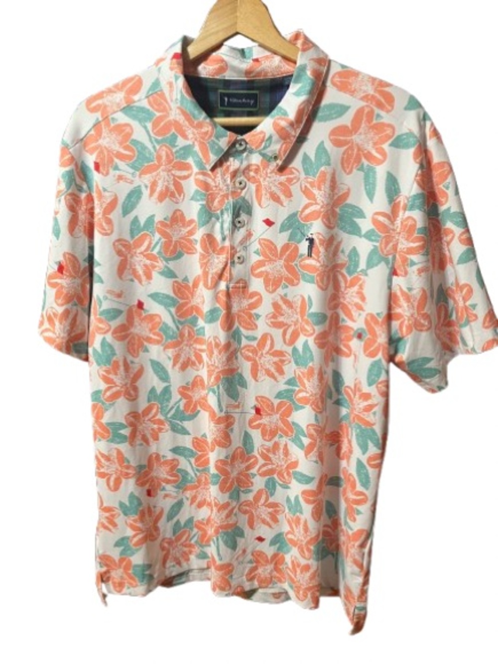 William Murray Golf Polo Shirt with Coral and Teal Floral Print Size XL